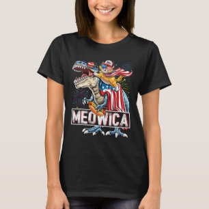 Camiseta Meowica Cat T Rex Dinossaur 4 De Julho Americano F