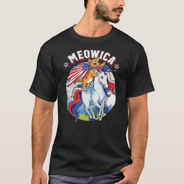 Camiseta Meowica Cat Unicorn 4th of July T shirt Kids Girls (Frente)