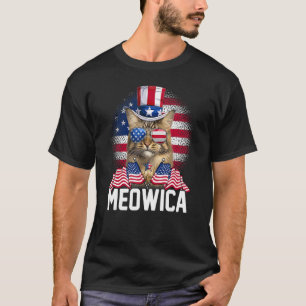 Camiseta Meowica Cat Usa Flag Óculos de sol & Tio Sam Hat 4