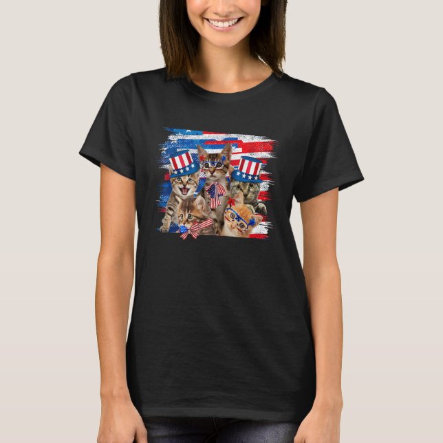 Camiseta Meowica Fireworks American USA Flag Patriotic 4th  (Frente)