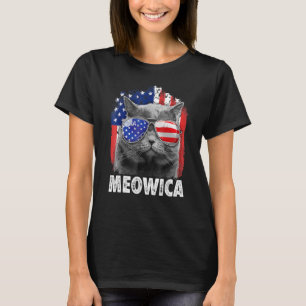 Camiseta Meowica Gatinho Americana Bandeira Sunglass 4 De J