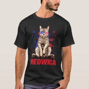 Camiseta Meowica Gatinho EUA Gato Com Óculos De Sol Da Band