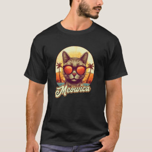 Camiseta Meowica Gato Divertido América Óculos de Sol Féria