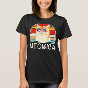 Camiseta Meowica Gato Gordo Óculos de Sol Bandeira American