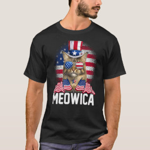 Camiseta Meowica Gato Óculos de Sol Bandeira EUA & Chapéu d