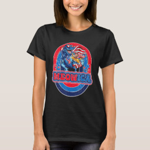 Camiseta Meowica Gato T Rex Dinossauro 4 De Julho Bandeira