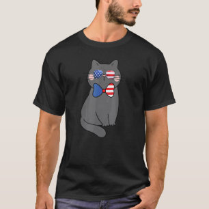Camiseta Meowica Gravata Laço Festa Gato Bandeira Dos EUA Ó