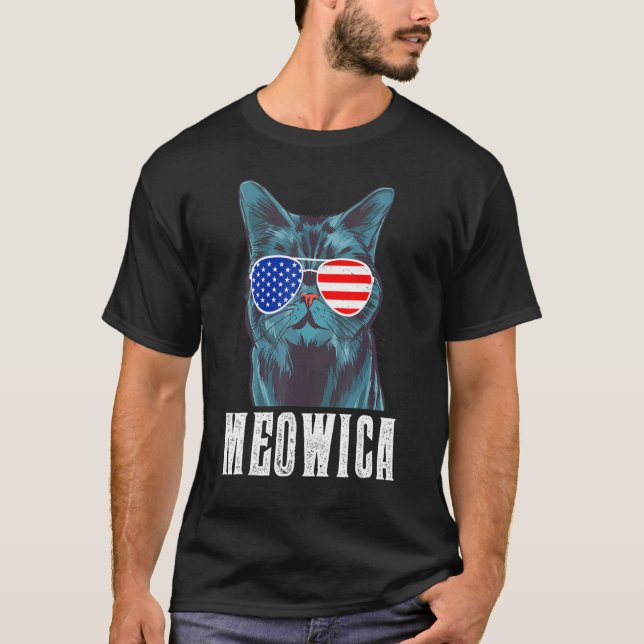 Camiseta Meowica Legal Cat 4 De Julho Americano Flag Sung (Frente)