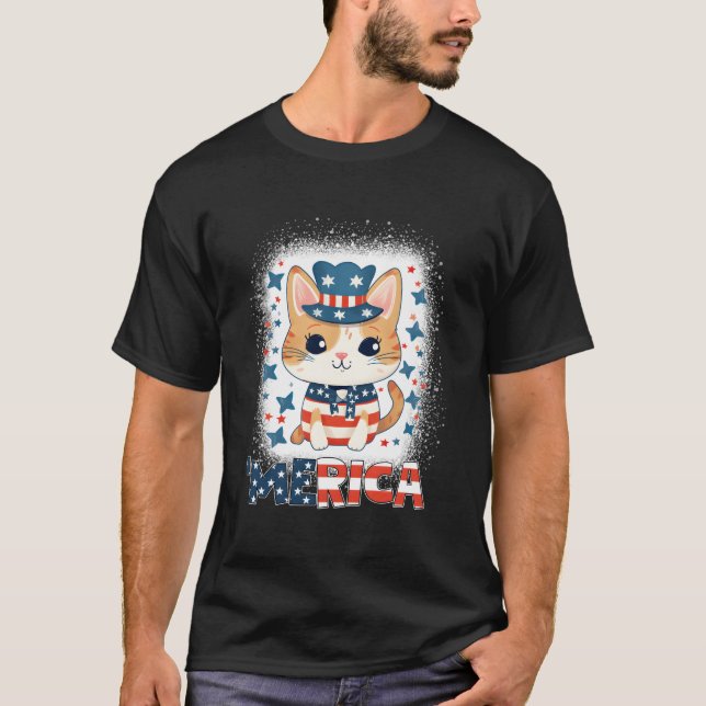 Camiseta Meowica Patriotic Cat 4Th Of July Fireworks Merica (Frente)