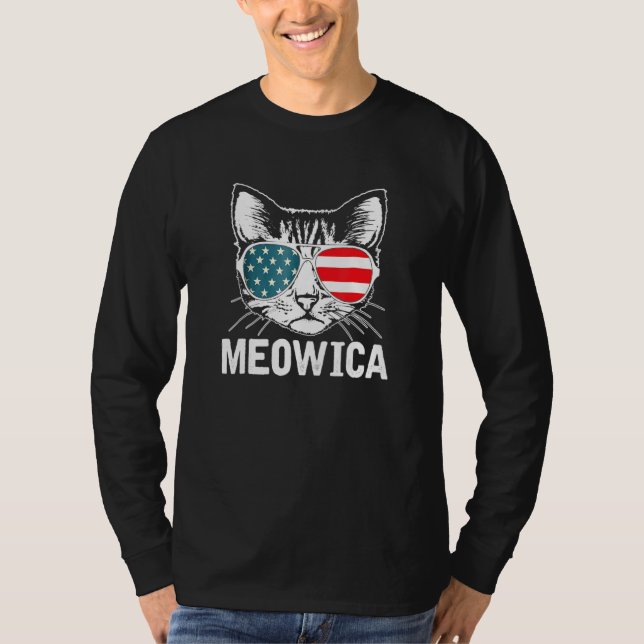 Camiseta Meowica Patriotic July 4th USA American Cat Funny  (Frente)