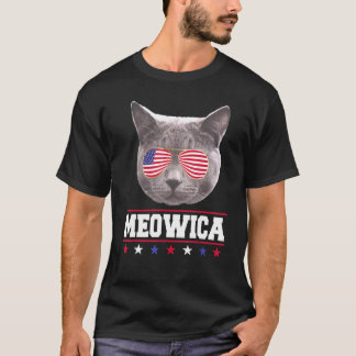 Camiseta Meowica Patriótico 4 De Julho Gato Gato De Óculos