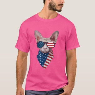 Camiseta Meowica Sphynx Cat USA Flag Funny 4 De Julho