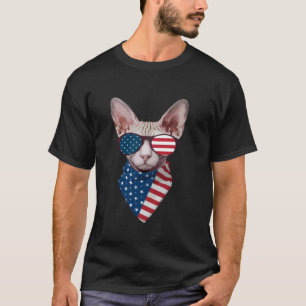 Camiseta Meowica Sphynx Gato Bandeira EUA Engraçado 4 de Ju