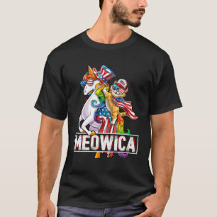 Camiseta Meowica Unicorn Cat American Flag Patriótico 4º Do