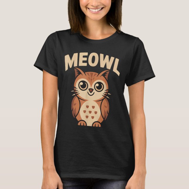 Camiseta Meowl Cat Owl Hybrid Funny Meme Brain Rot Gen Alph (Frente)