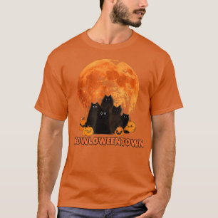 Camiseta Meowlowloweentown Black Gato Negro Engraçado Cos d