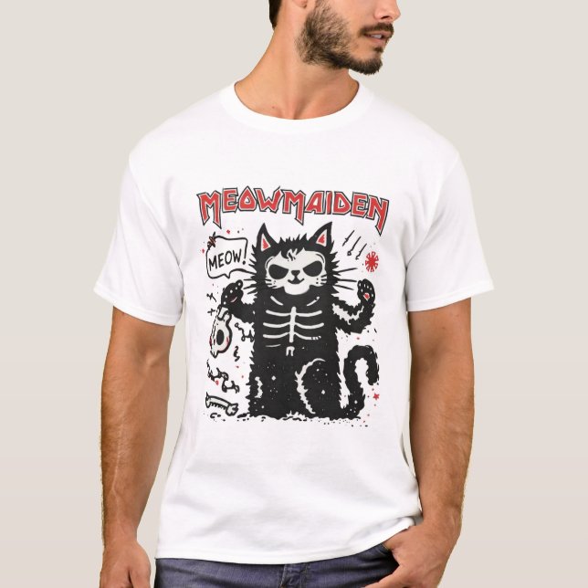 Camiseta Meowmaiden Cat Metal Parody Illustration (Frente)