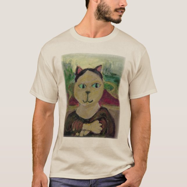 Camiseta Meowna Mona Lisa Divertida Cat Pintura Clássica (Frente)