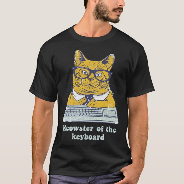 Camiseta Meowster Keyboard  Cat Working Pun Programmer Code (Frente)
