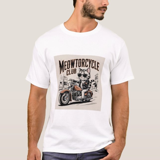 Camiseta Meowtorcycle Club Biker Cat on Chopper Motorcycle  (Frente)