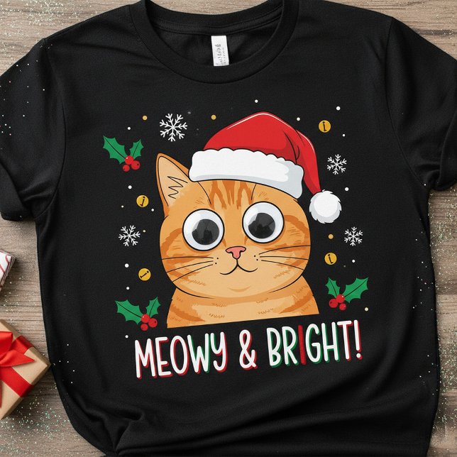 Camiseta Meowy & Bright Christmas V-Cat – Funny Santa Cat  (Criador carregado)