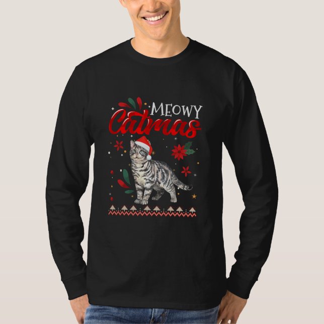 Camiseta Meowy Catmas American Shorthair Cat Christmas (Frente)
