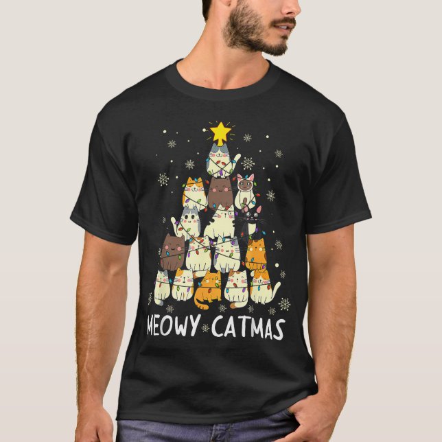 Camiseta Meowy Catmas Árvore de Natal Xmas Meninas (Frente)