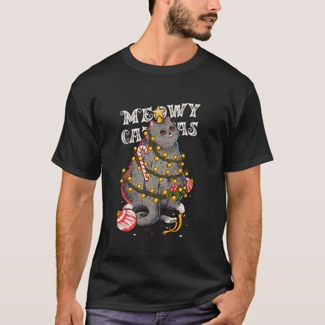 Camiseta Meowy Catmas Árvore de Natal Xmas Meninas Fu (Frente)