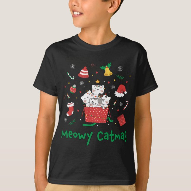 Camiseta Meowy Catmas Bonito Gatinhos de tomilho de Natal X (Frente)