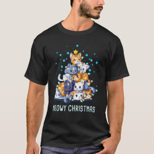 Camiseta Meowy Catmas Cat Árvore de Natal Luzes Engraçadas 