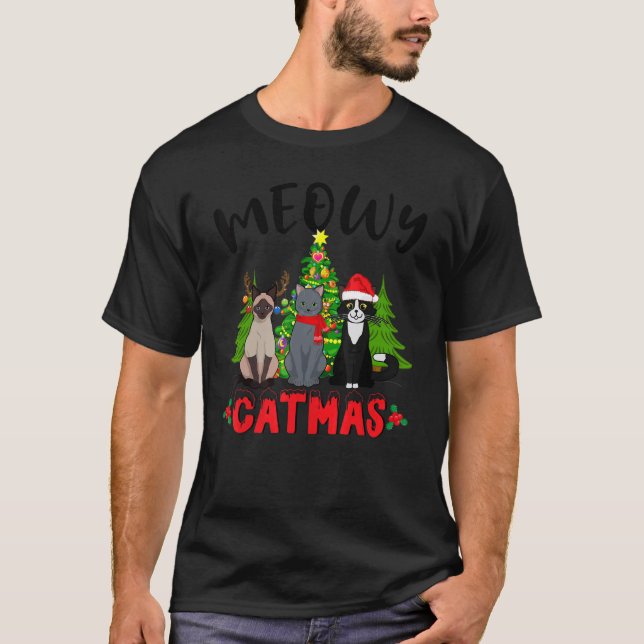 Camiseta Meowy Catmas  Cat Christmas Cat Mom Cat Dad Kids B (Frente)