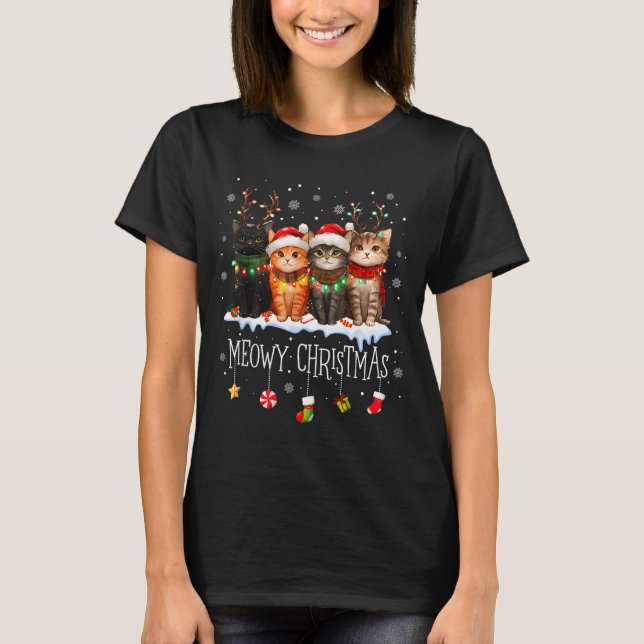 Camiseta Meowy Catmas Cat Christmas Cute Kitten Cats Santa  (Frente)