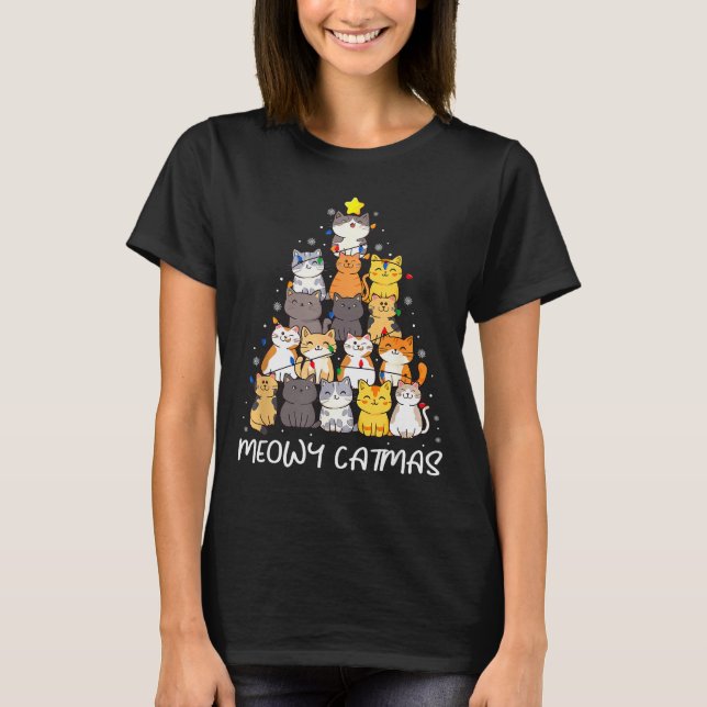 Camiseta Meowy Catmas Cat Christmas Tree Merry Catmas Boys  (Frente)