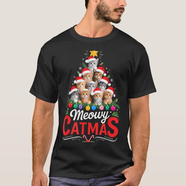 Camiseta Meowy Catmas Cat Christmas Tree Xmas Girls Boys Fu (Frente)