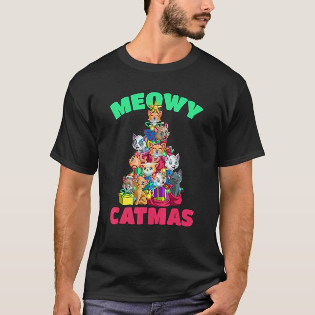 Camiseta Meowy Catmas Cat Christmas Tree Xmas Girls Boys Ki (Frente)