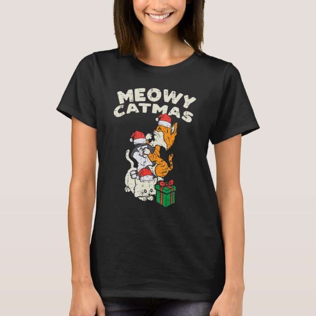 Camiseta Meowy Catmas Cat Kitten Christmas Xmas Women (Frente)