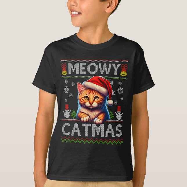 Camiseta Meowy Catmas Cat Santa Christmas Kitten Xmas Ugly  (Frente)