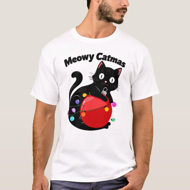 Camiseta Meowy Catmas - Cat with Christmas ornament (Frente)
