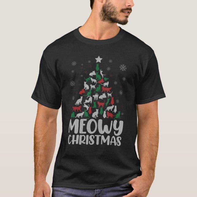 Camiseta Meowy Catmas Cats Árvore de Natal Feia Doce Xmas S (Frente)