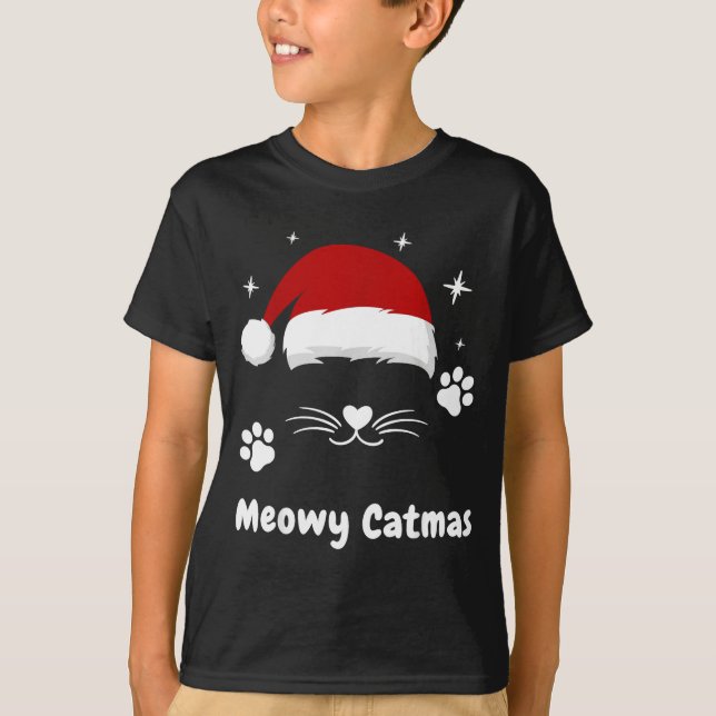 Camiseta Meowy Catmas Cute Kitten Cats Santa Hat Christmas  (Frente)