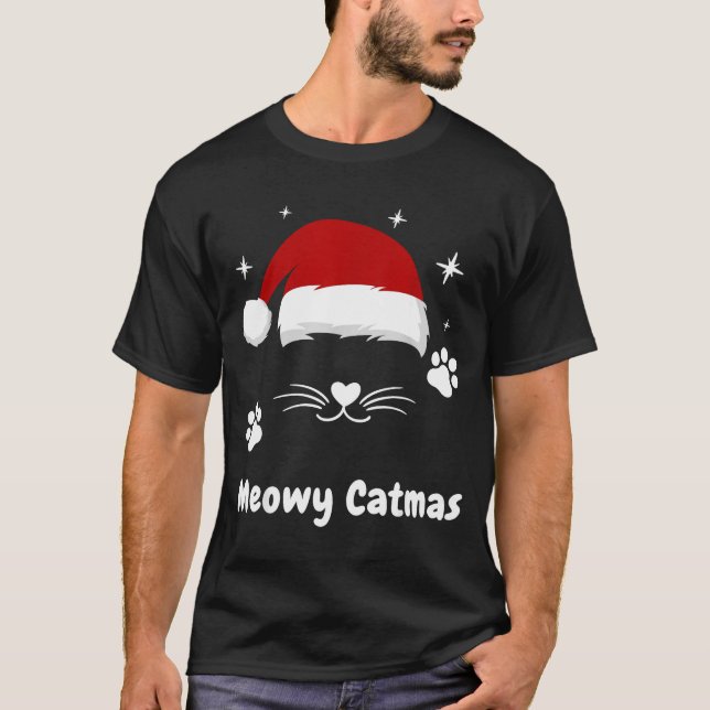 Camiseta Meowy Catmas Cute Kitten Cats Santa Hat Christmas  (Frente)