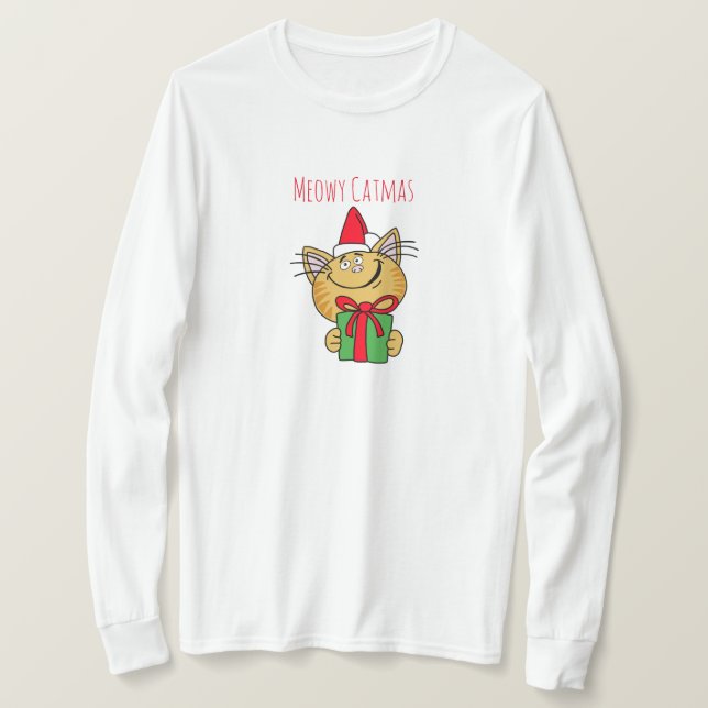 Camiseta Meowy Catmas Engraçado T-Shirt Gato (Frente do Design)
