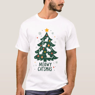 Camiseta Meowy Catmas Gato Natal Árvore de Natal Natalzao F