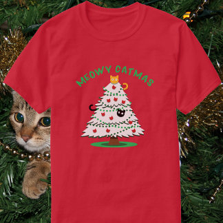 Camiseta Meowy Catmas | Gatos Divertidos na Árvore de Natal
