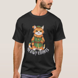 Camiseta Meowy Catmas Ginger Kitten em Elf Costume Mer