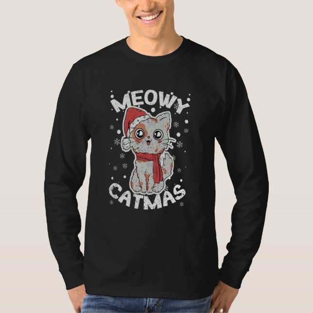 Camiseta Meowy Catmas  Meow Cat Christmas Pajamas Cats Xmas (Frente)