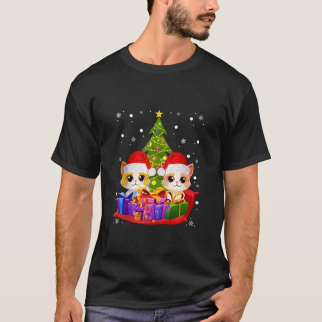 Camiseta Meowy Catmas Papais noeis de Natal da Árvore de Na (Frente)