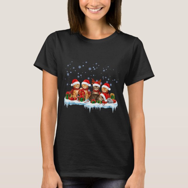 Camiseta Meowy Christmas Black Cat Pajamas Family Funny Xma (Frente)