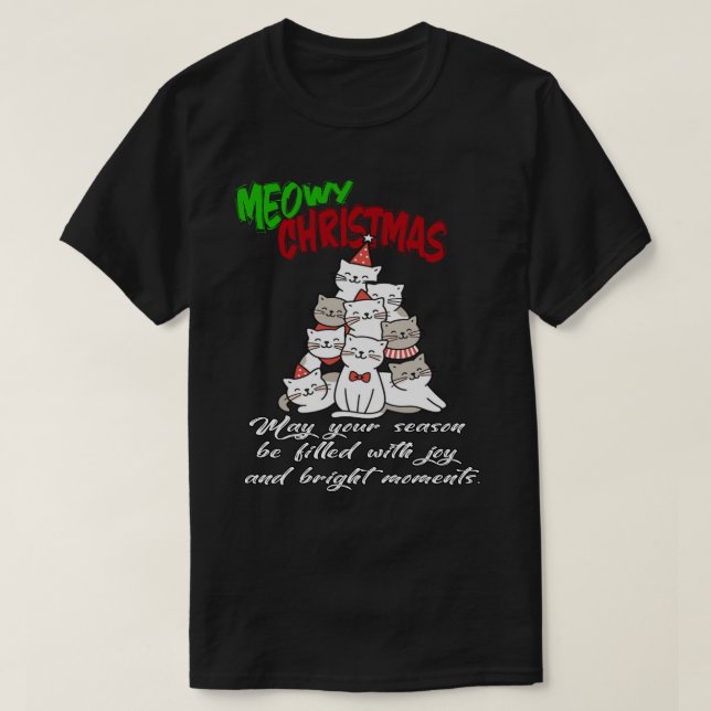 Camiseta Meowy Christmas Cat – Cute Holiday Cat Lovers Tee (Frente do Design)