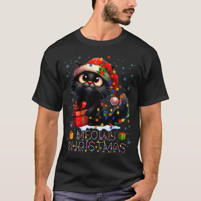 Camiseta Meowy Christmas Cute Black Cat Christmas Xmas Wome (Frente)